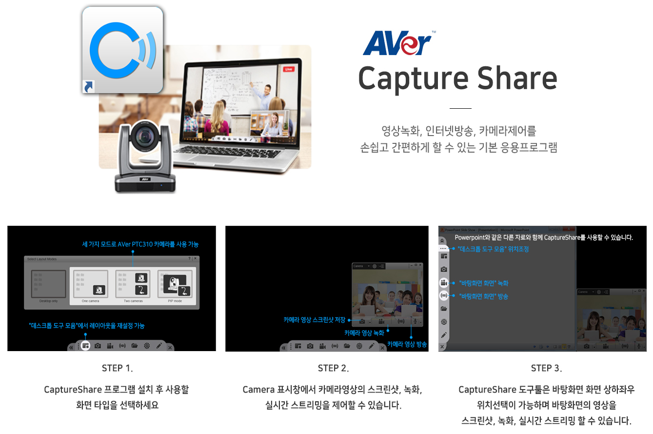 AVer PTC310 캡쳐앤쉐어 안내 이미지