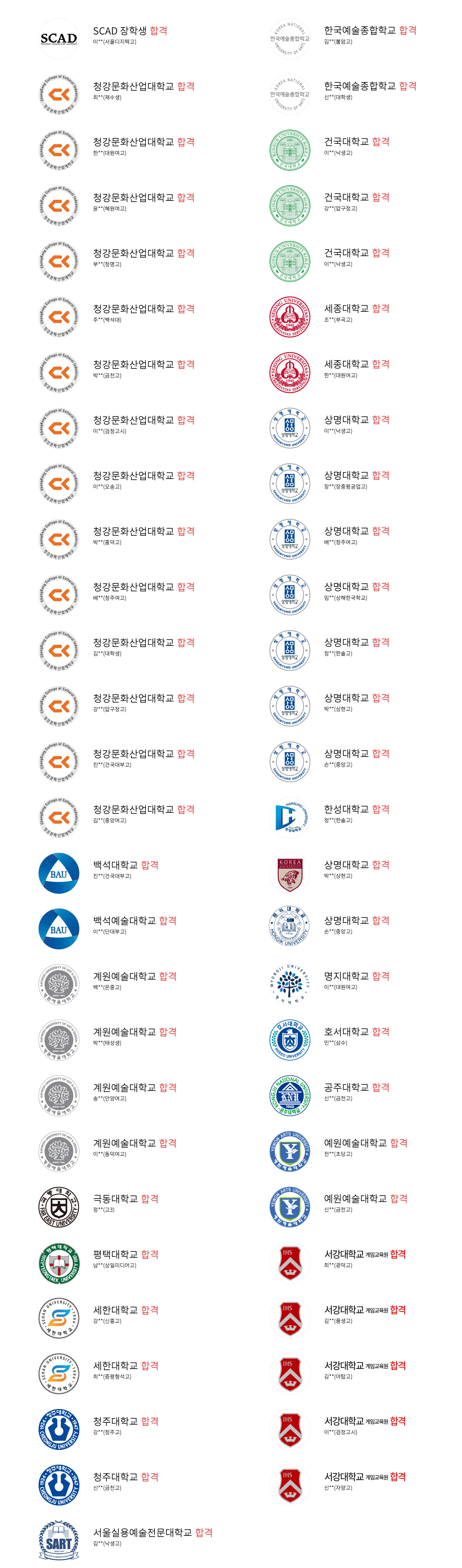대입합격명단애니벅스만화학원