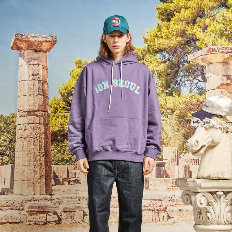 IONSEOUL Smile Signature Embroidery Overfit Hoodie (Lavender