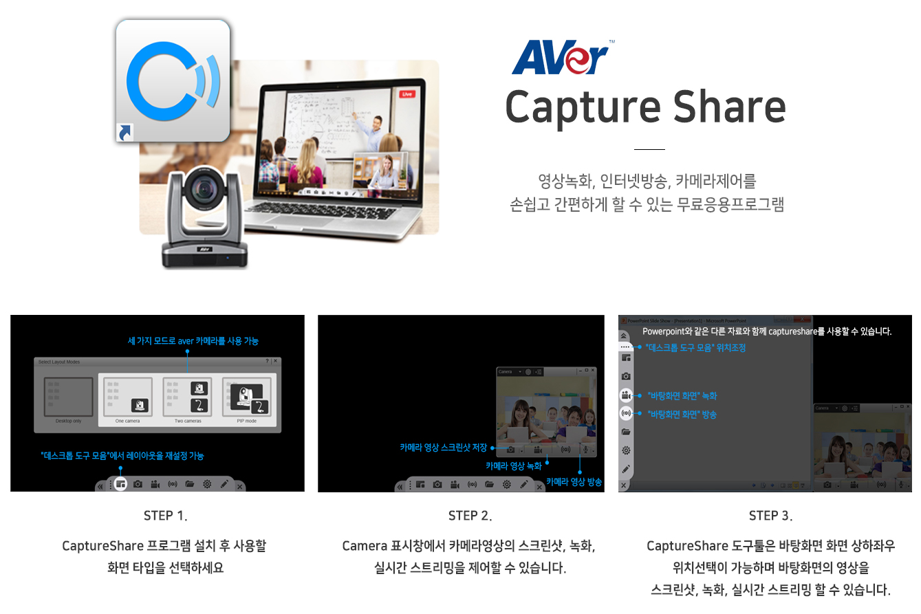 AVer PTC310 캡쳐앤쉐어 안내 이미지