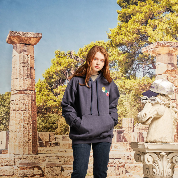 IONSEOUL Four Flower Embroidery Hoodie(Navy) : 아이온서울