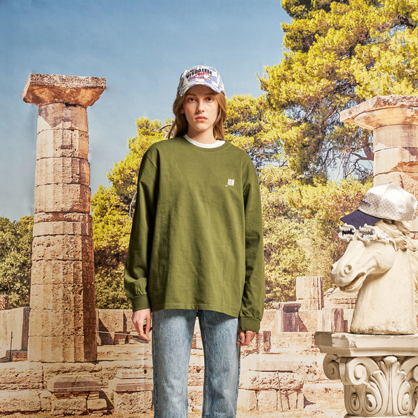 IONSEOUL Flower Big Logo Long-sleeve T-shirt (Forest Khaki