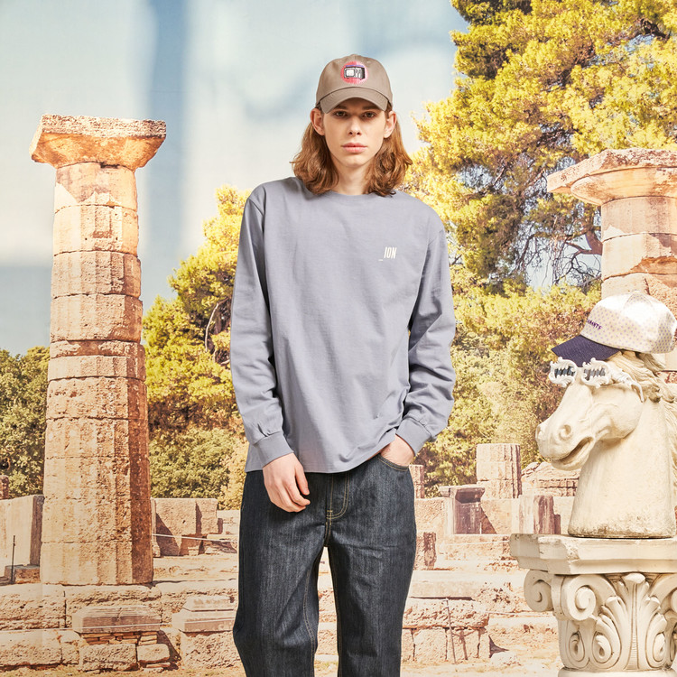 IONSEOUL Flower Big Logo Long-sleeve T-shirt (Milky Blue