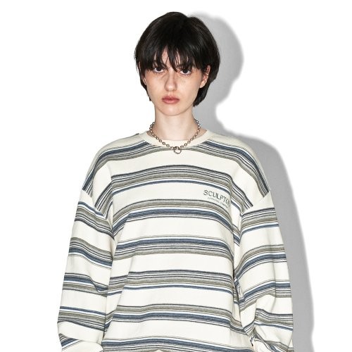 SCULPTOR] Stripe Vintage Sweatshirt (Ivory) : チンチャ韓国代行