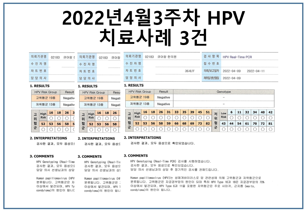 2022년4월3주차 Hpv 치료사례 3건 : 큐어람한의원