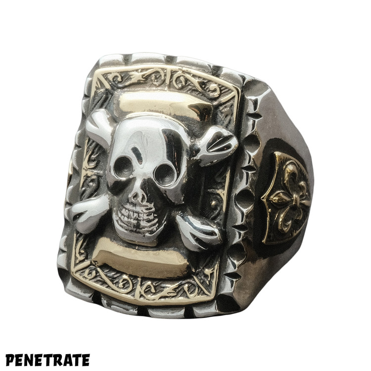 Flat Skull and Crossbones silver ring