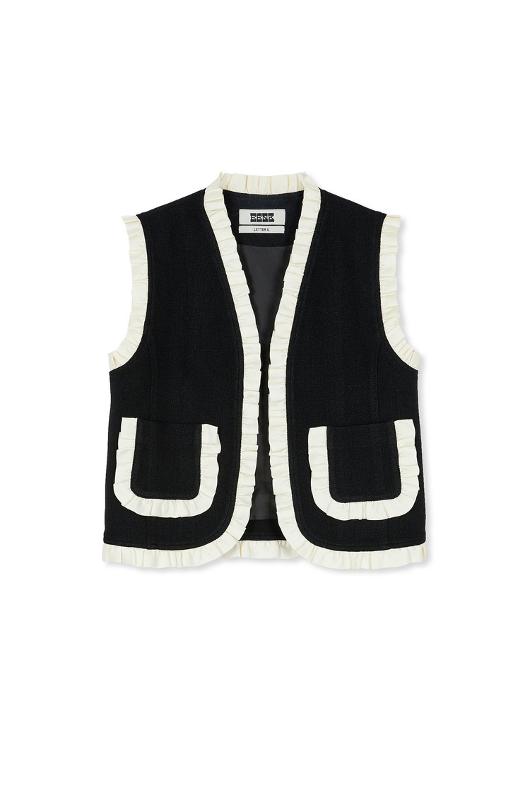 UROMI Frilled Short Jacket - Black/Ivory : EENK