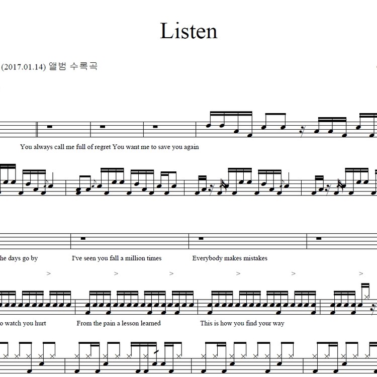 One ok rock Listen Drum Sheet Music (PDF Download) COPYDRUM