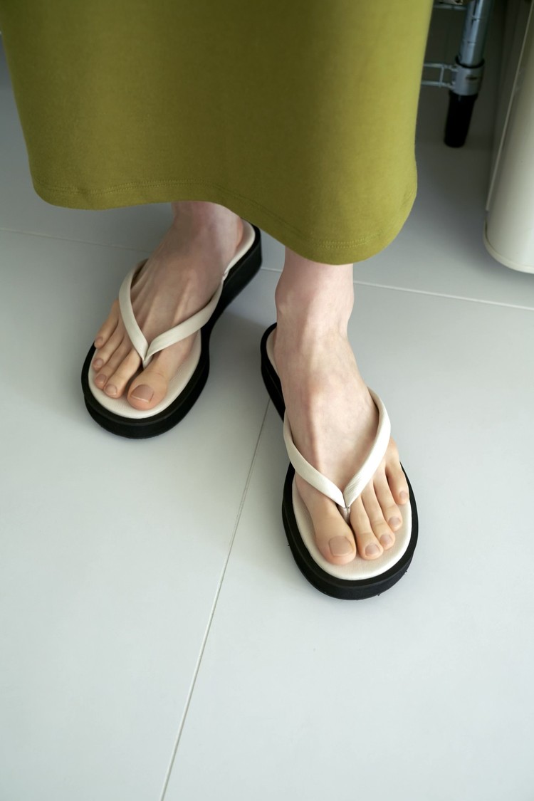 cream platform flip flops
