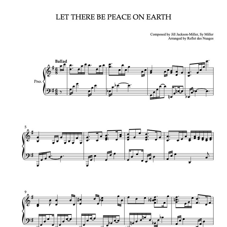 PIANO SOLO 楽譜] Let There Be Peace on Earth ピアノ 編曲