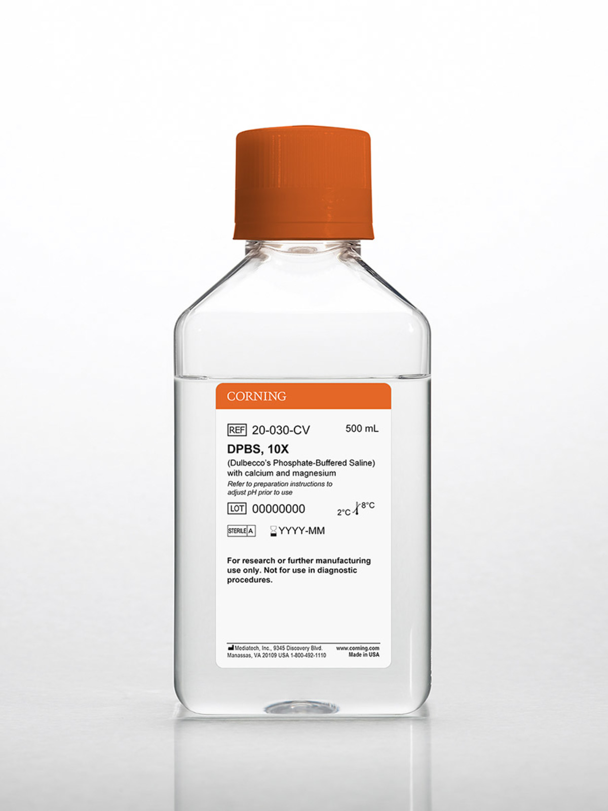 21-040-CV-Corning® Phosphate-Buffered Saline, 1X without calcium and magnesium, PH 7.4 ± 0.1