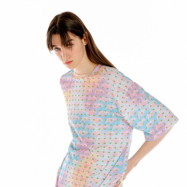UNISUN Print Oversized T-shirt - Light Blue Multi : EENK SHOP