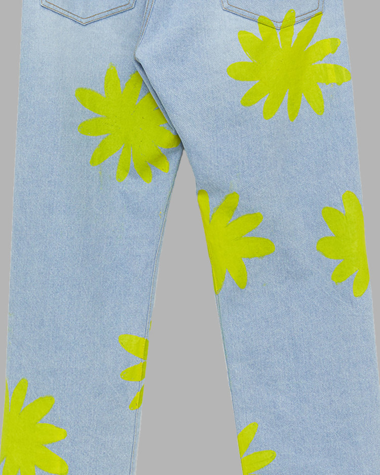 ◆THE MUSEUM VISITOR◆ PAINTED PRINTED PANTS 06130 FLOWER PAINTED DENIM PANTS : THE MUSEUM VISITOR