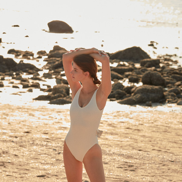 Anna Silver Satin Ribbon Swimsuit : L'EAU ET