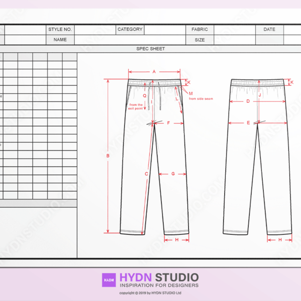 Vector Track Pants + Size Spec Sheet for Tech Pack (AI, PDF