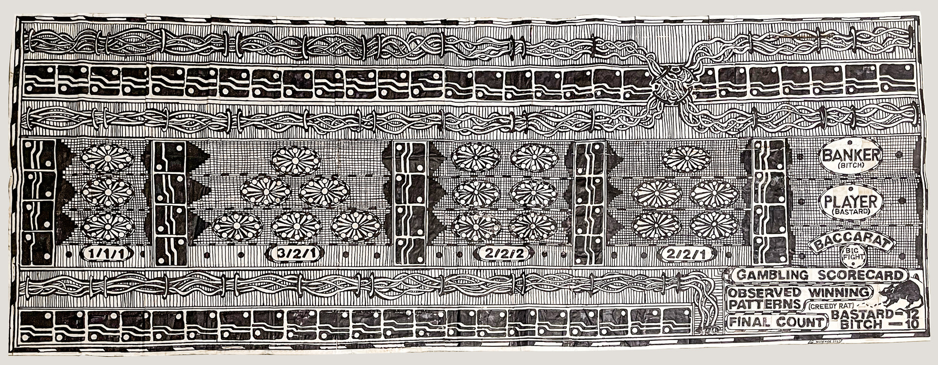 George Widener, Player Banker Gambling Scorecard, 2020, Mixed media on paper, 68.6 x 181.6 cm, GW 021