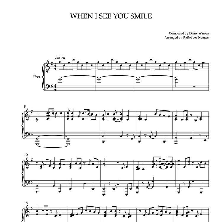  piano solo sheet music when i see you smile sheet music musicalibra