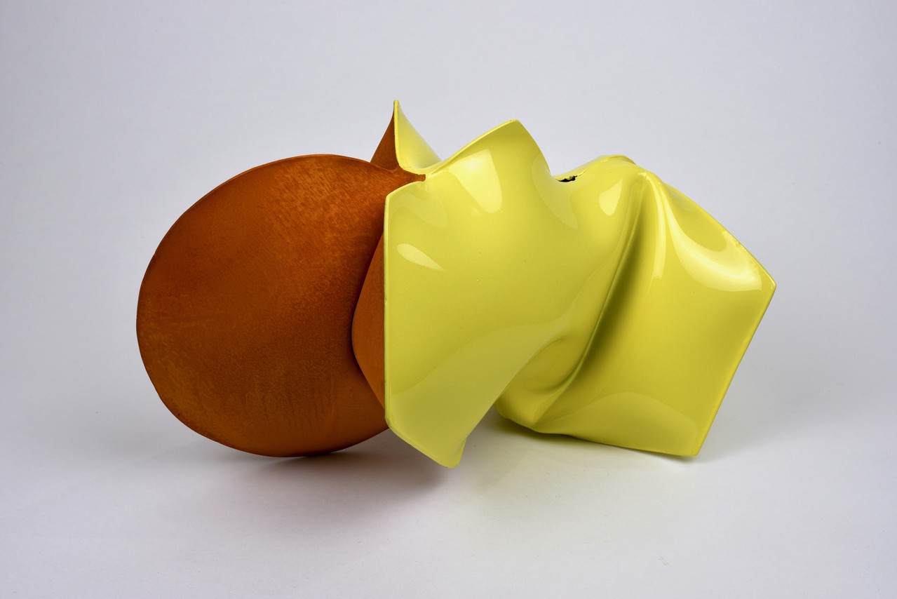 Jeremy Thomas, Lemon Aid Yellow, 2021, Forged cold rolled steel and urethane, 20.3 x 35.6 x 20.3 cm, JT 042