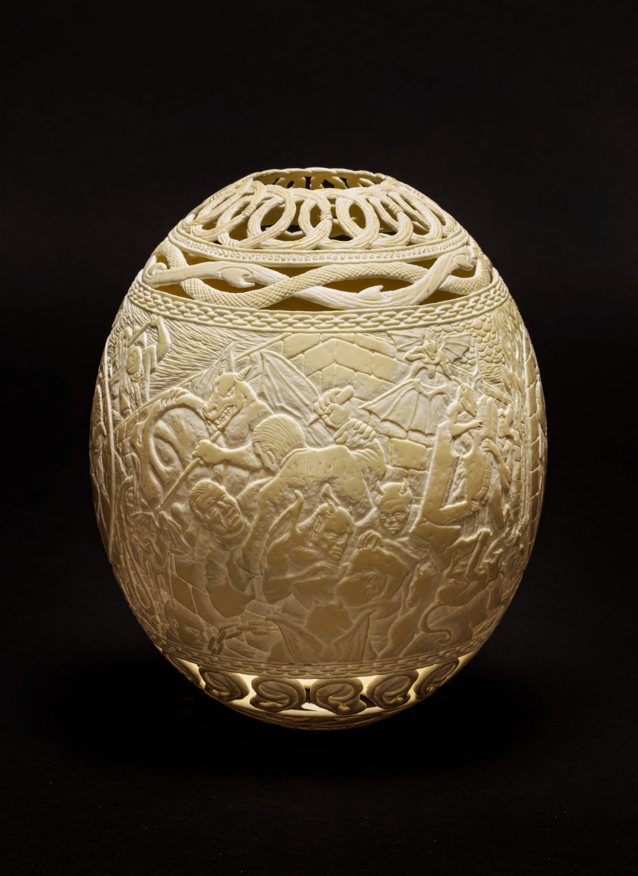 Gil Batle, Voices, 2017, Carved Ostrich Egg, 16.5 x 12.7 x 12.7 cm, GB 007