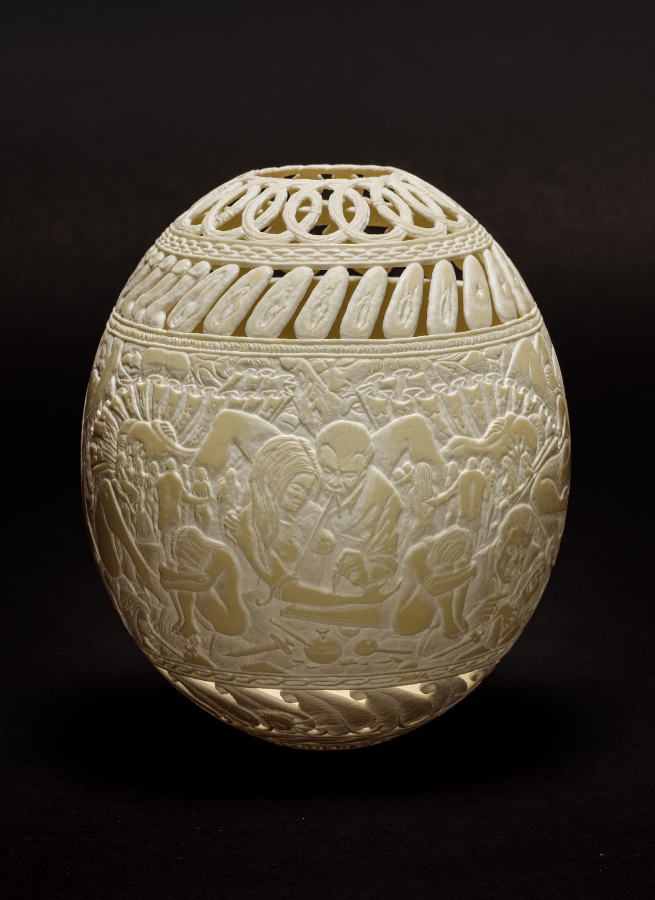 Gil Batle, Panderer, 2016, Carved Ostrich Egg, 16.5 x 12.7 x 12.7 cm, GB 001