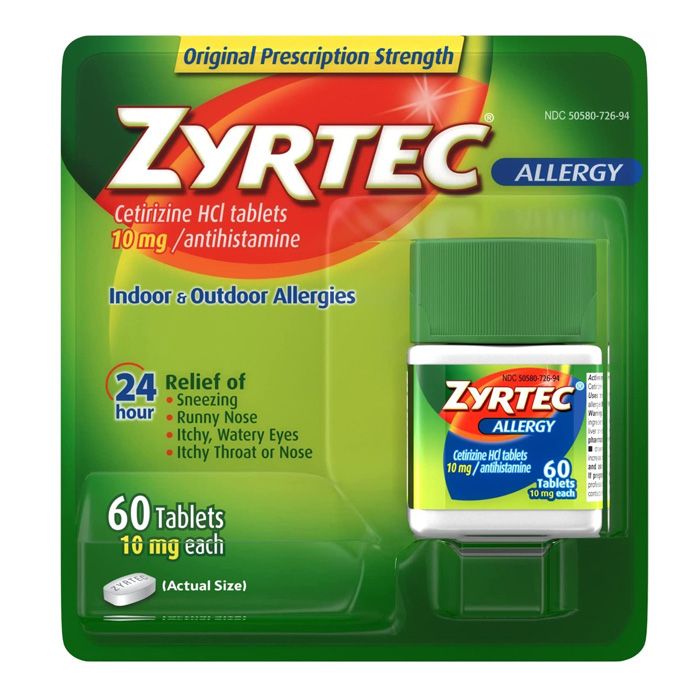 지르텍 24시간 알러지 완화 10mg, 60정 / Zyrtec 24 Hour Allergy Relief Tablets, 10
