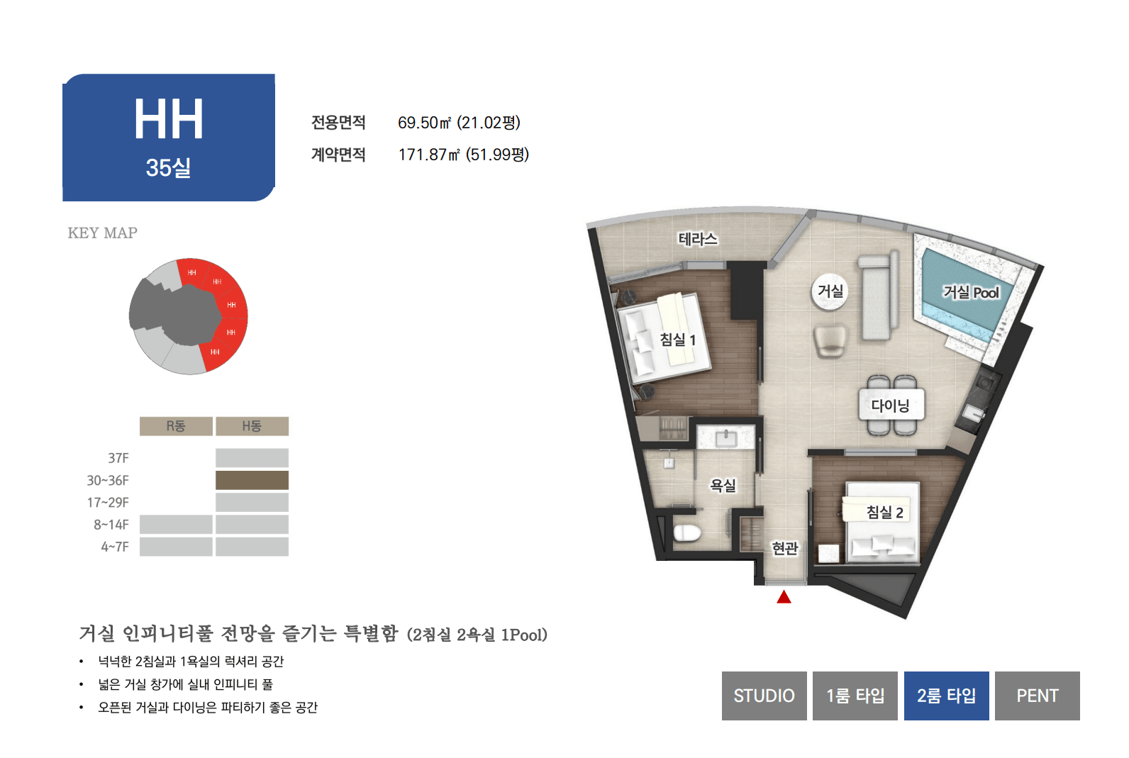 hh타입은 인스케이프 H동 30~36층에 배치되었다.