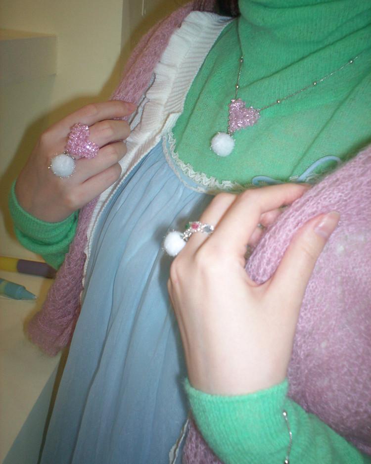 Puffy Heart Beads Necklace (Pink) 스윙셋(Swingset)