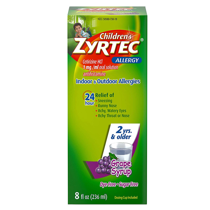지르텍 24시간 어린이 알러지 완화 포도맛 시럽 236ml (무색소, 무설탕, 세리티진 함유) / Zyrtec 24 Hr