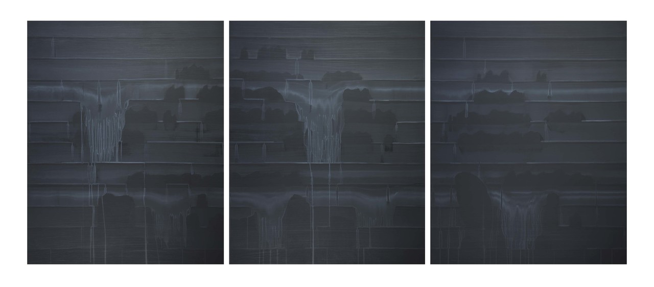 검은산수2214 3피스, 각각162x130cm, Acrylic, mixed media on canvas, 2022