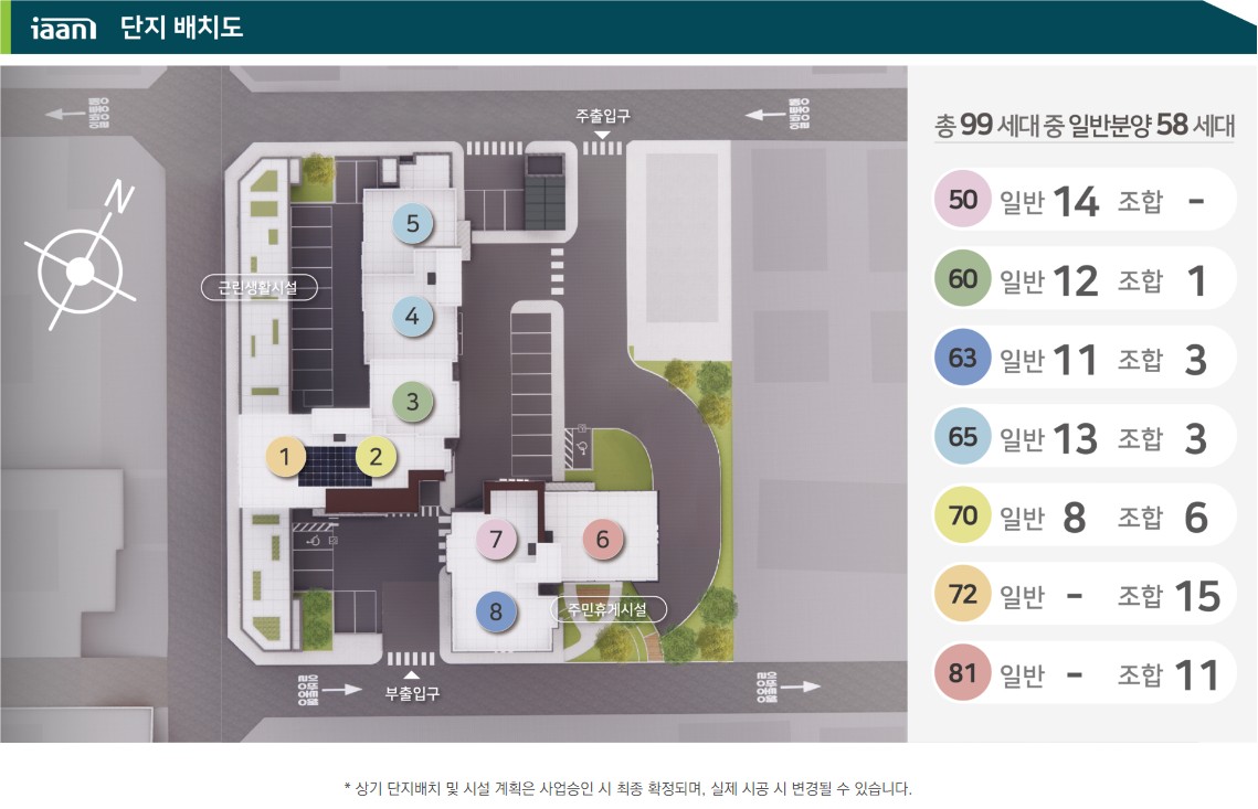 * 상기 단지배치 및 시설 계획은 사업승인 시 최종 확정되며, 실제 시공 시 변경될 수 있습니다.