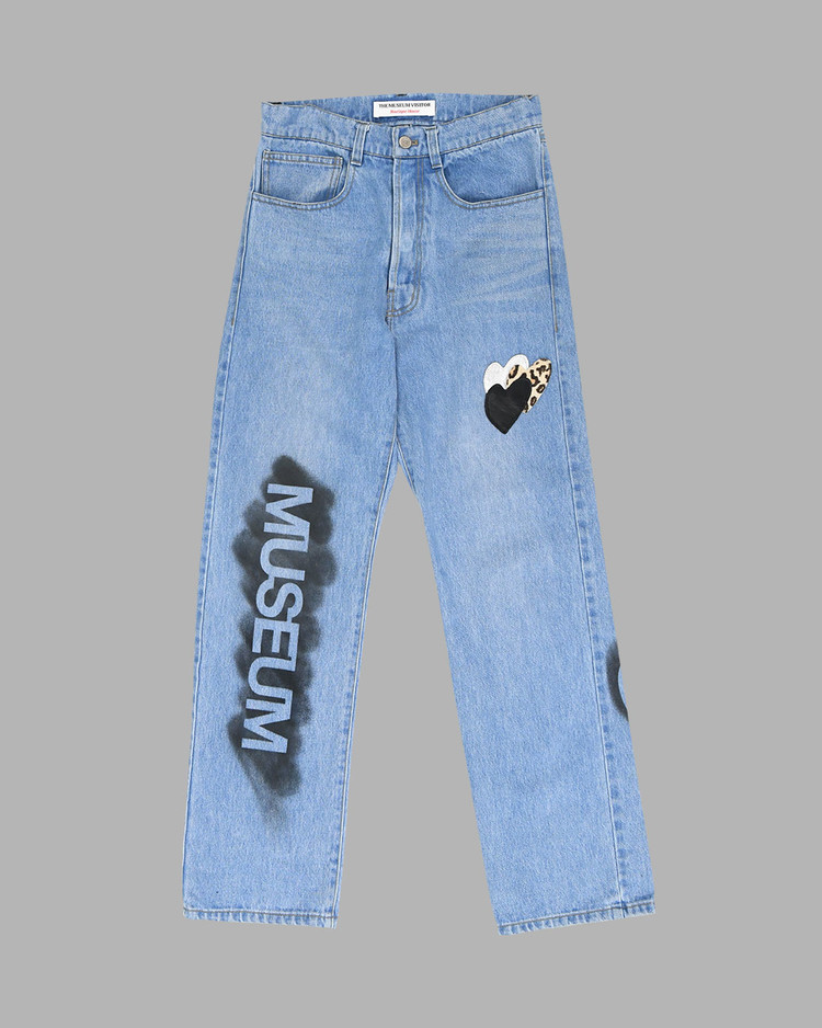 ◆THE MUSEUM VISITOR◆ LEATHER PATCH SPRAYED DENIM PANTS 082 THE MUSEUM VISITOR】☆LEATHER PATCH SPRAYED DENIMPANT.S