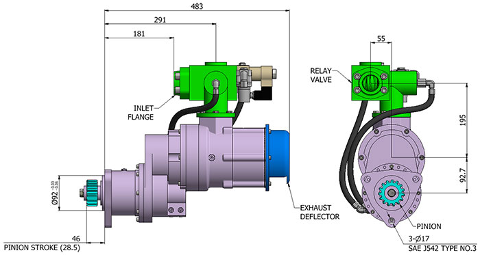Pinion, Inlet and exhaust configuration can be varied upon request