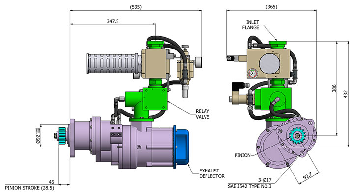 Pinion, Inlet and exhaust configuration can be varied upon request