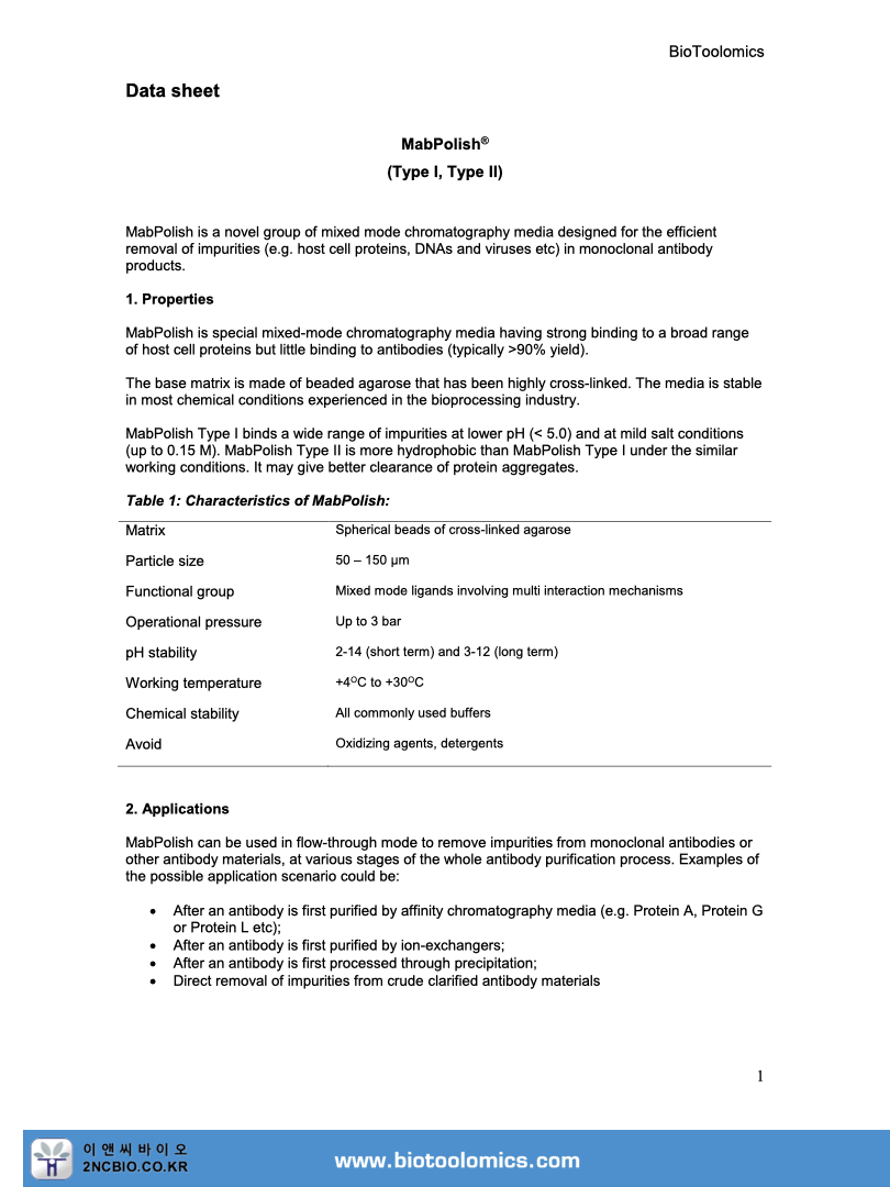 MabPolish is special mixedmode chromatography media having strong
