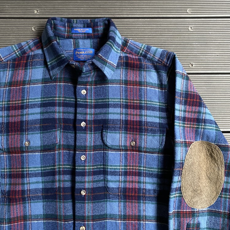 VTG Pendleton 100% Virgin Wool Button Shirt Elbow Patches USA