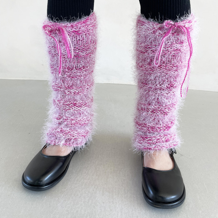 Hand knit mohair socks fuzzy stockings Purple leg warmers