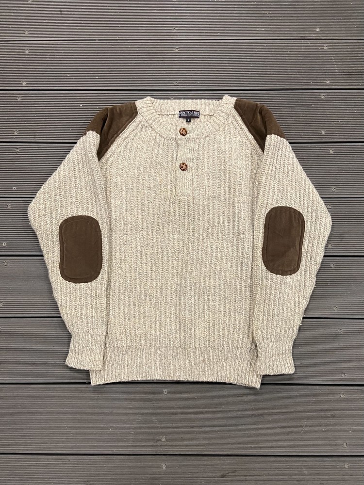 Vtg Henley Neck Elbow Patch Wool Sweater (103105) 라이트하우스 스토어