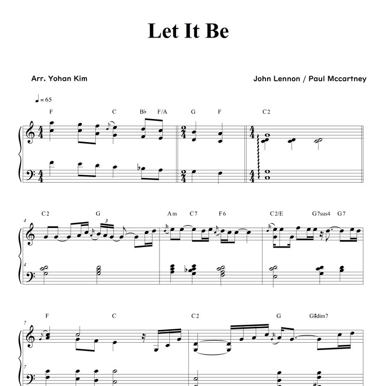 Let It Be (Beatles) - Easy Level : Yohan Kim Music