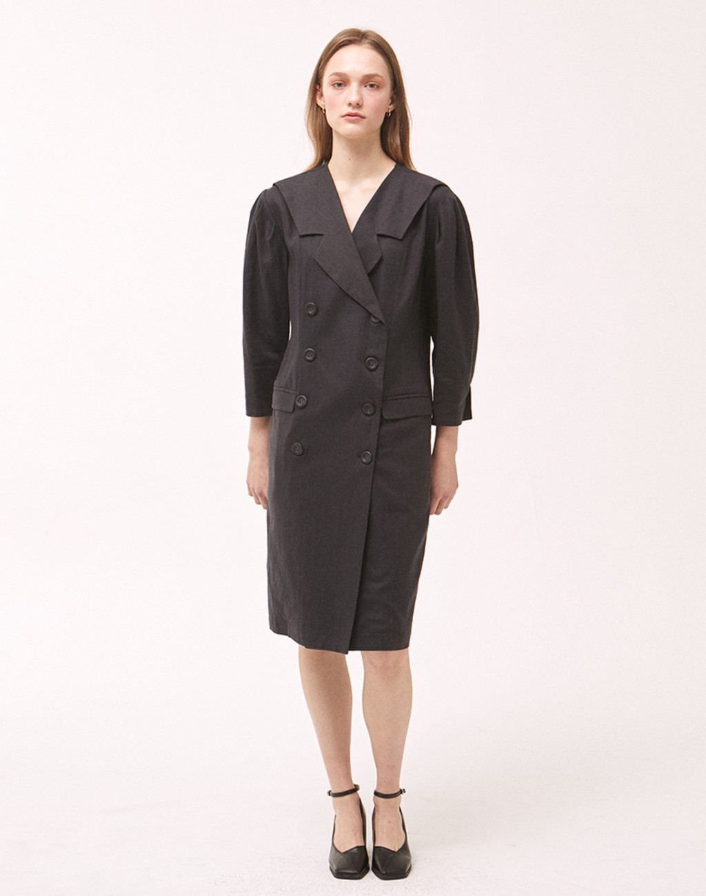 Linen Front Collar Jacket Dress Navy NONLOCAL