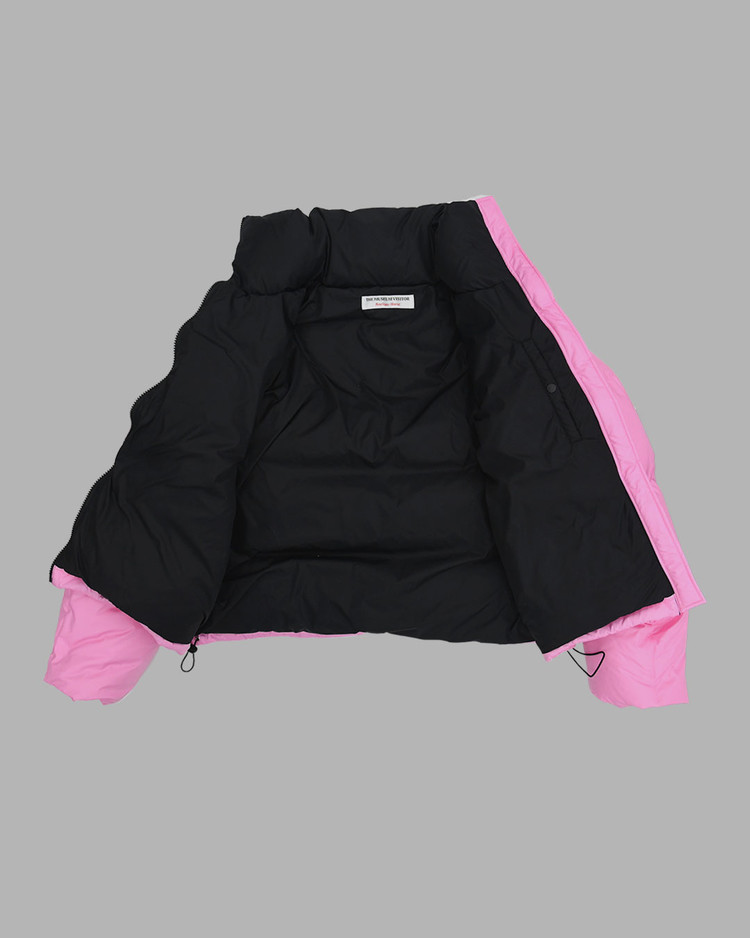 HEART STITCHED PUFFER DOWN JACKET (PINK) : THE MUSEUM VISITOR