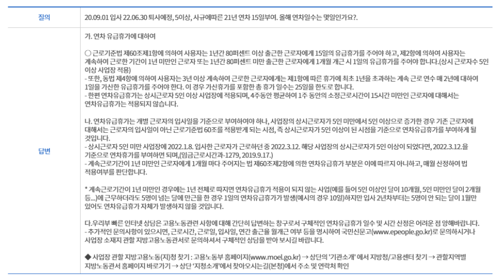 인사노무관리] 상시 근로자수 5인 미만 이상 반복 시 연차휴가 산정방법 : 딜라이트노무사사무소