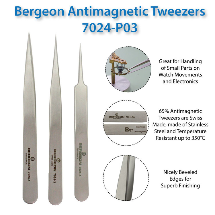 Bergeon 7024 Set of 6 Non Magnetic Tweezers
