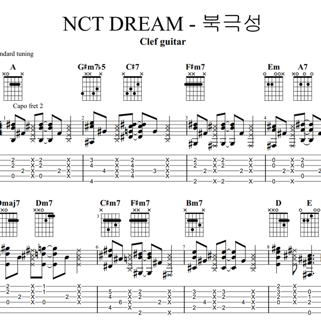 Nct Dream - 북극성(Never Goodbye) 코드+타브악보, 기타악보