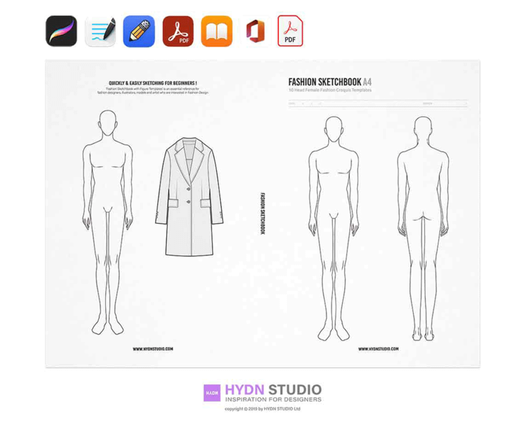 Fashion Sketchbook A4 With Male 9Head Figure Template (Pdf) :  HydnstudioㅣAll About Digital Fashion Design