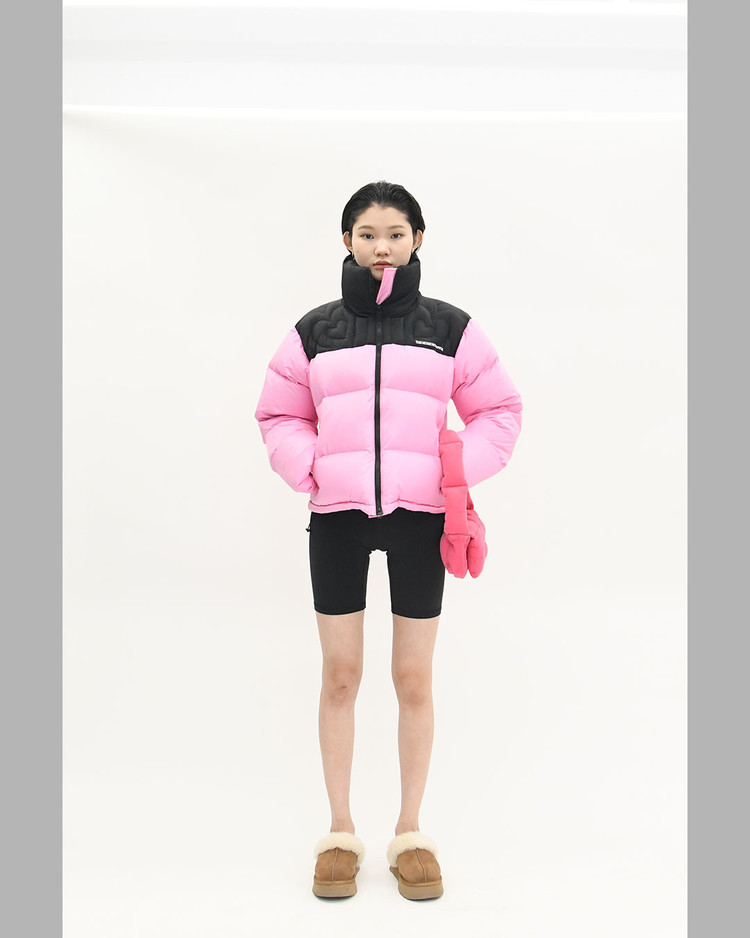 HEART STITCHED PUFFER DOWN JACKET (PINK) : THE MUSEUM VISITOR