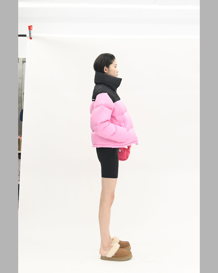 HEART STITCHED PUFFER DOWN JACKET (PINK) : THE MUSEUM VISITOR