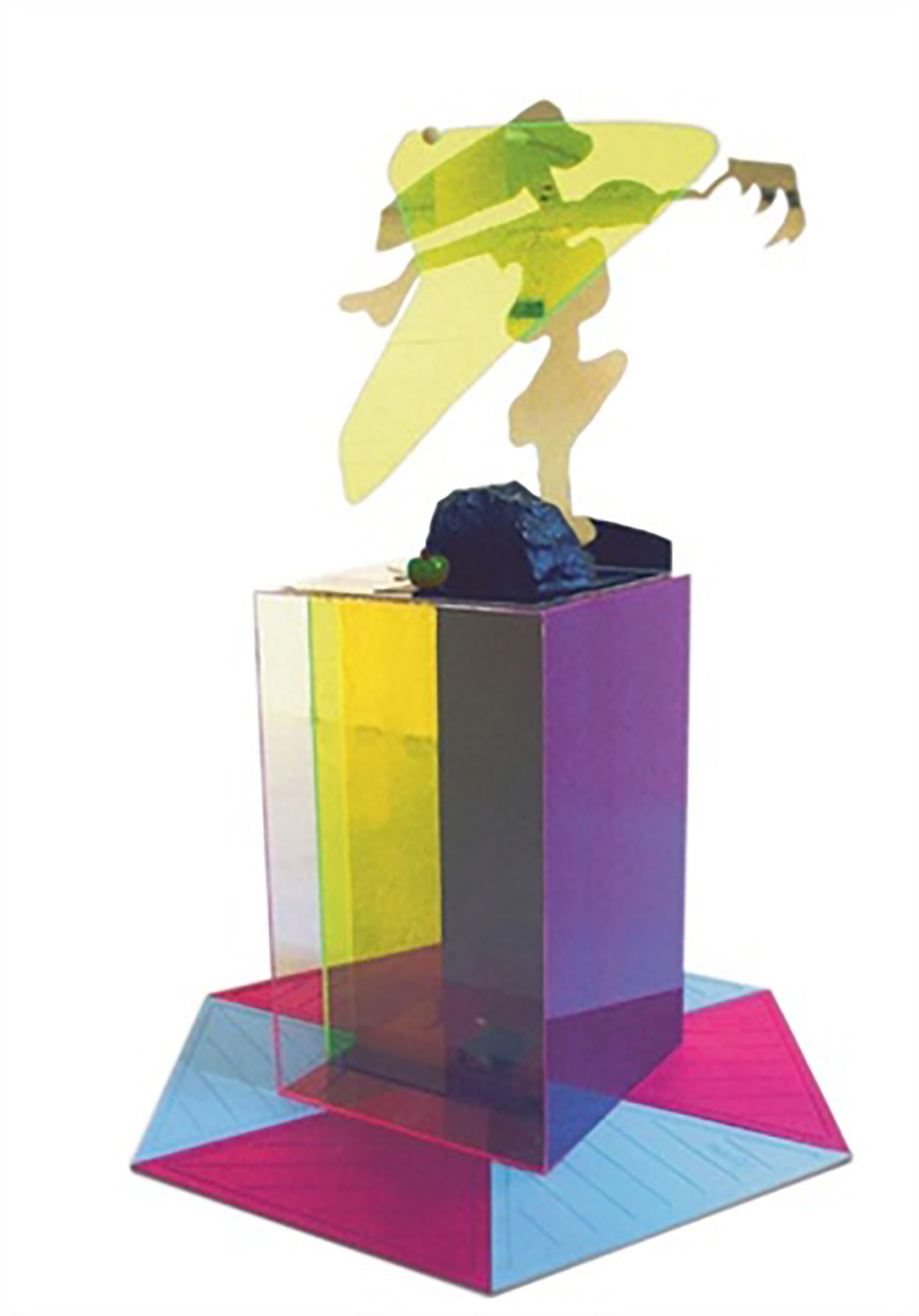 Gary Webb, Capital Claw 3, 2002, perspex, plastic moulded rock, polished steel, glass apple(green), rubber and strobe lights, 196 × 107 × 130 cm