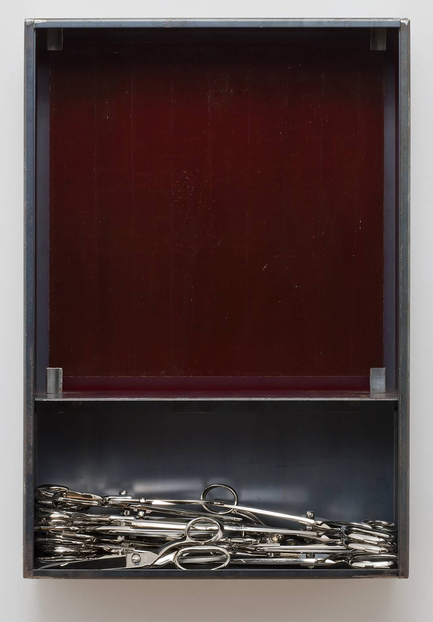 Jannis Kounellis, Untitled (Scissors), 2004, Metal, Glass, Scissors,  65 × 45 × 14 cm 