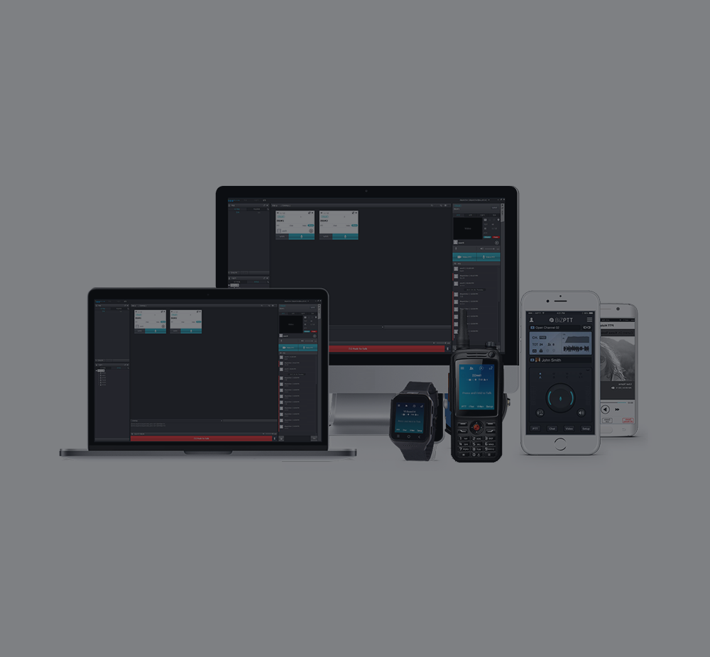 <b><p style="color:#cecece; font-size:20px;">    BizPTT</p><p style="color:white; font-size:28px;">   단말기 →</b></p>