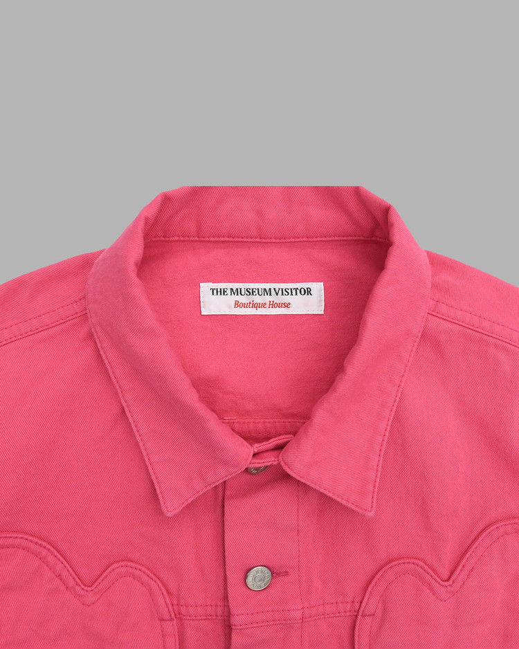 ◆THE MUSEUM VISITOR◆ HEART CUT TRUCKER JACKET 08216 HEART POCKET DYEING TRUCKER JACKET (PINK) : THE MUSEUM VISITOR